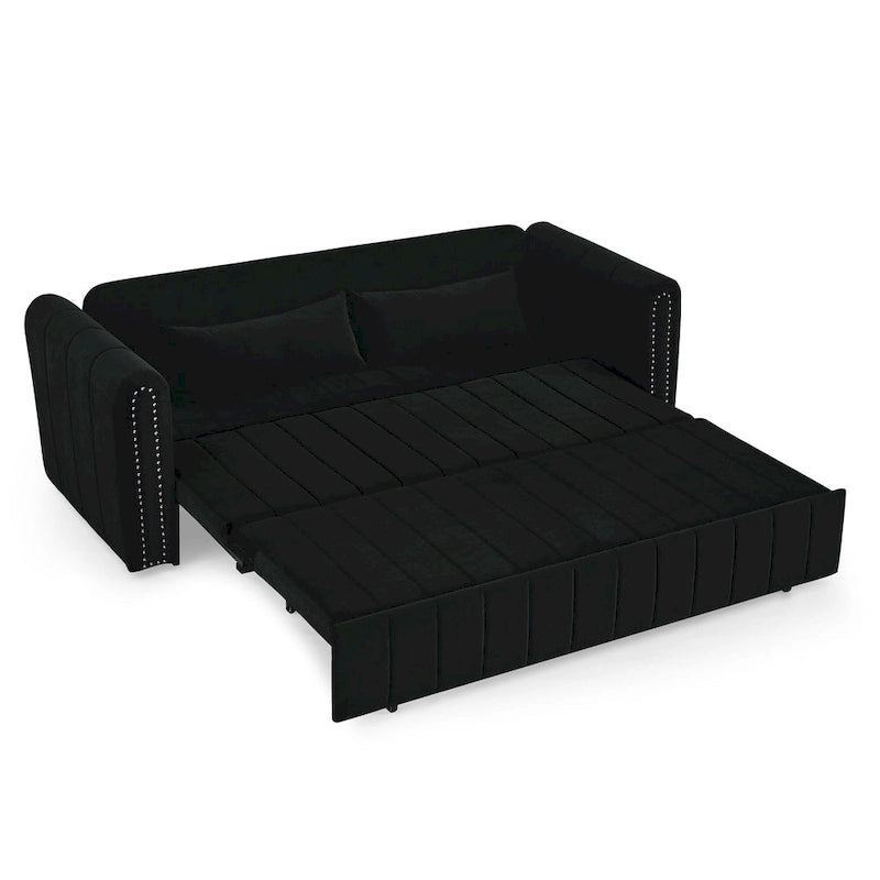3 in 1 Pull-Out Sleeper Sofa Bed,Modern Convertible 3 Seats Lounge Futon Sofabed with Rolled Arms Decorated with Copper Nails
