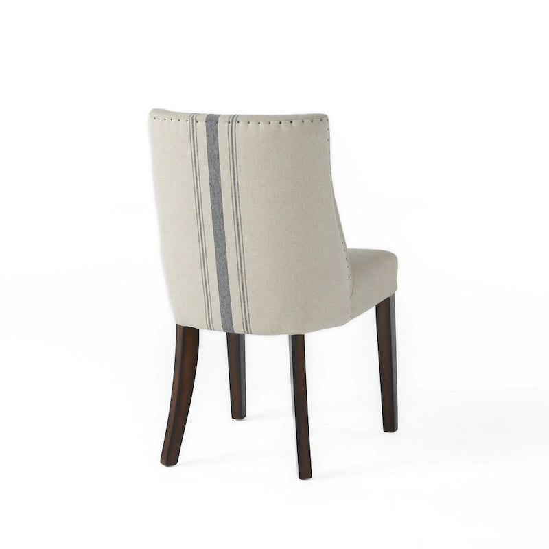 Dining Chair Set of 2, Nailhead Accents, Beige, Brown Rubberwood Legs