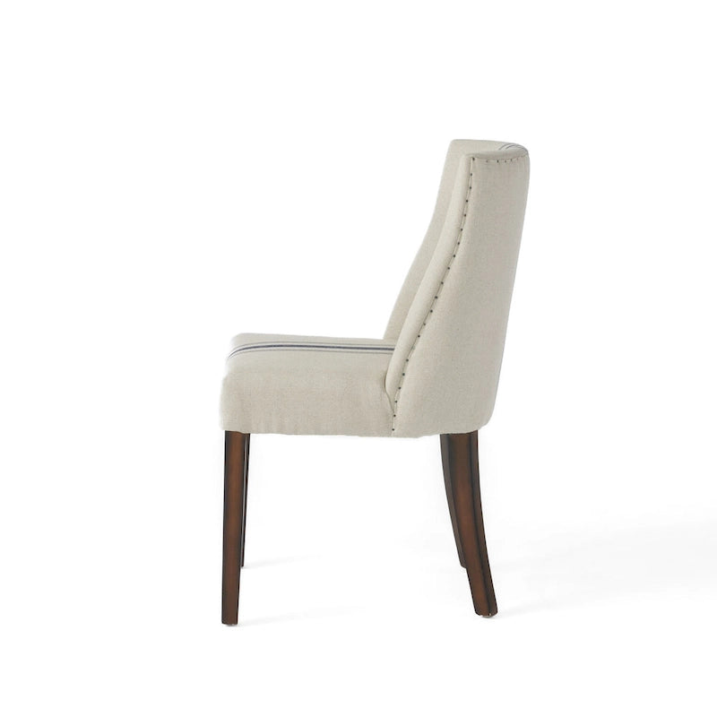 Dining Chair Set of 2, Nailhead Accents, Beige, Brown Rubberwood Legs