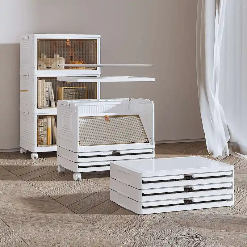 3 Tier Bathroom Storage Cabinet Storage Bins with Lid Stackable Storage Boxes Foldable Storage Organizers