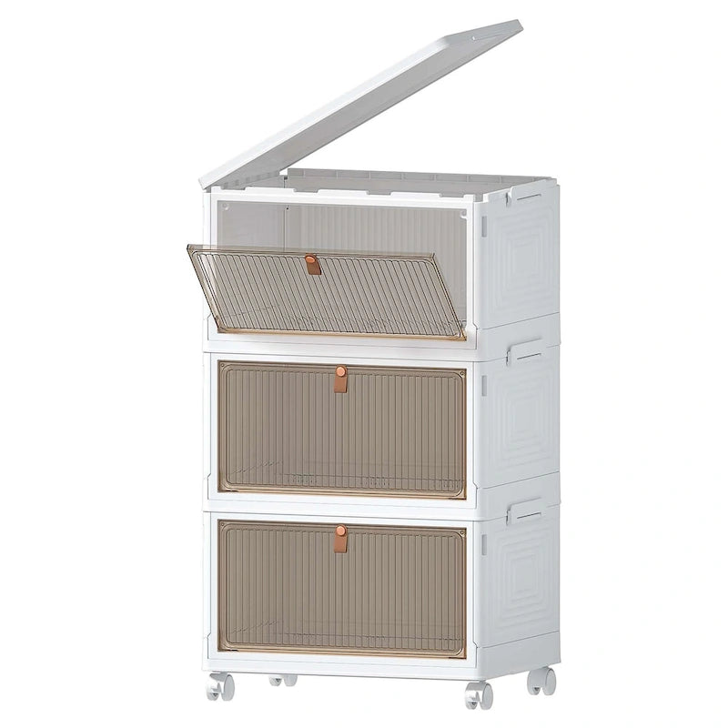 3 Tier Bathroom Storage Cabinet Storage Bins with Lid Stackable Storage Boxes Foldable Storage Organizers