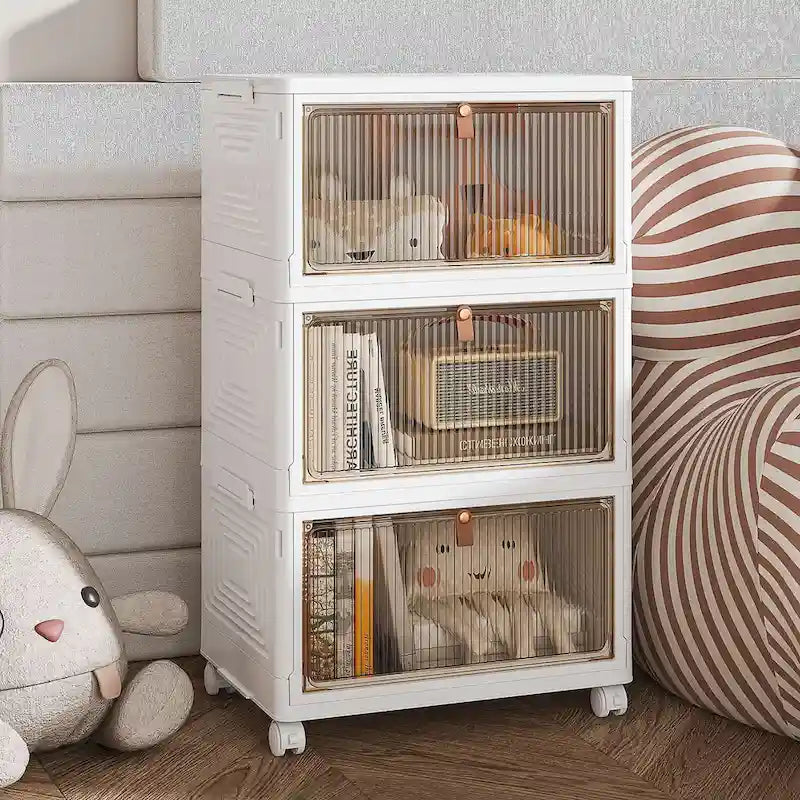 3 Tier Bathroom Storage Cabinet Storage Bins with Lid Stackable Storage Boxes Foldable Storage Organizers