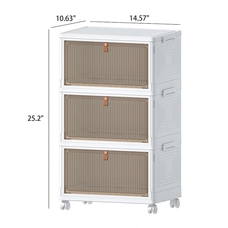 3 Tier Bathroom Storage Cabinet Storage Bins with Lid Stackable Storage Boxes Foldable Storage Organizers