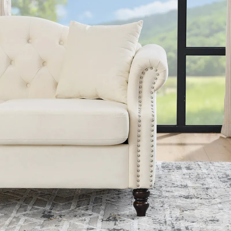 2-Pieces 6-Seat Velvet Chesterfield Sofa Set (Two 3-Seaters) with Tufted Back & Nailhead Trim