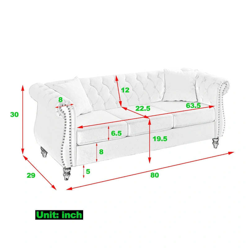 2-Pieces 6-Seat Velvet Chesterfield Sofa Set (Two 3-Seaters) with Tufted Back & Nailhead Trim