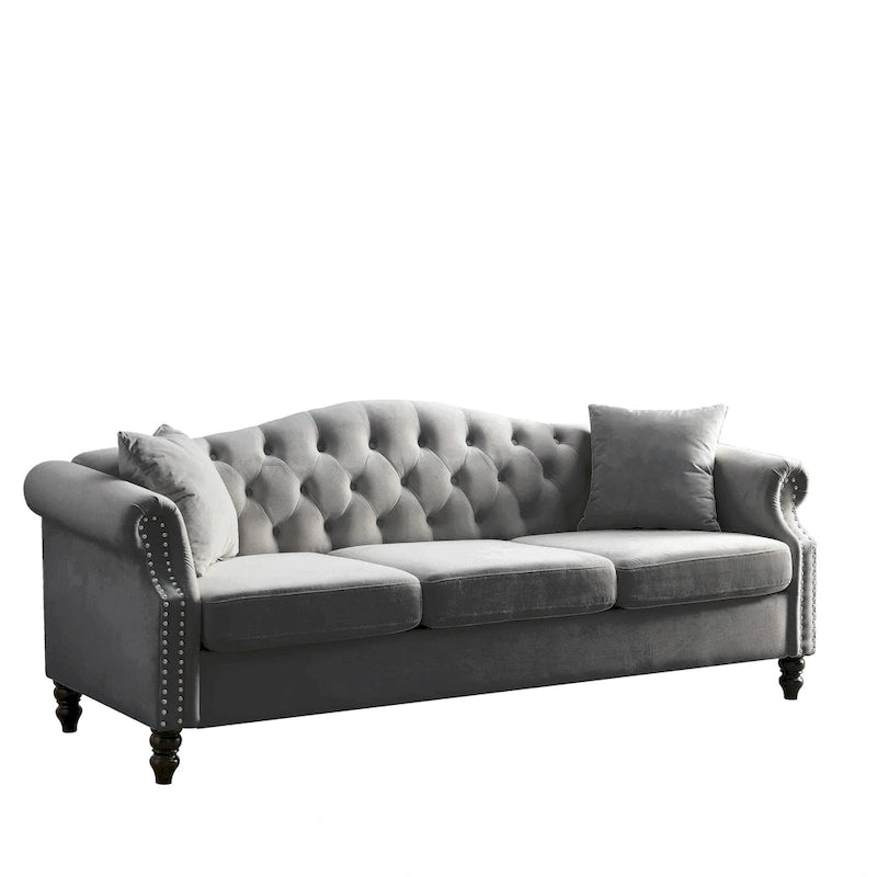 2-Pieces 6-Seat Velvet Chesterfield Sofa Set (Two 3-Seaters) with Tufted Back & Nailhead Trim