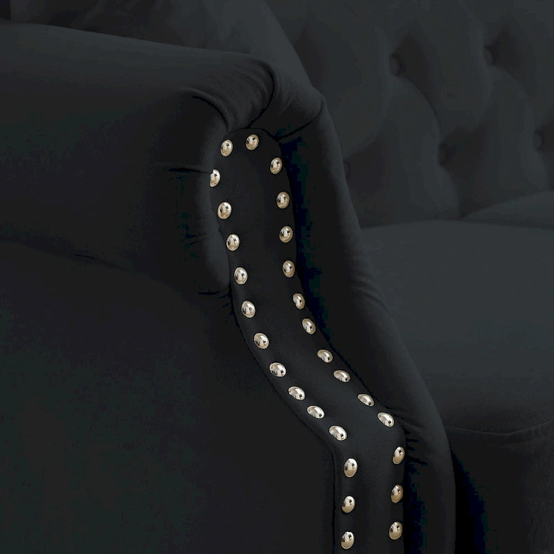 2-Pieces 6-Seat Velvet Chesterfield Sofa Set (Two 3-Seaters) with Tufted Back & Nailhead Trim