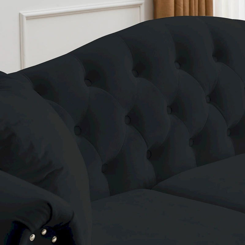 2-Pieces 6-Seat Velvet Chesterfield Sofa Set (Two 3-Seaters) with Tufted Back & Nailhead Trim