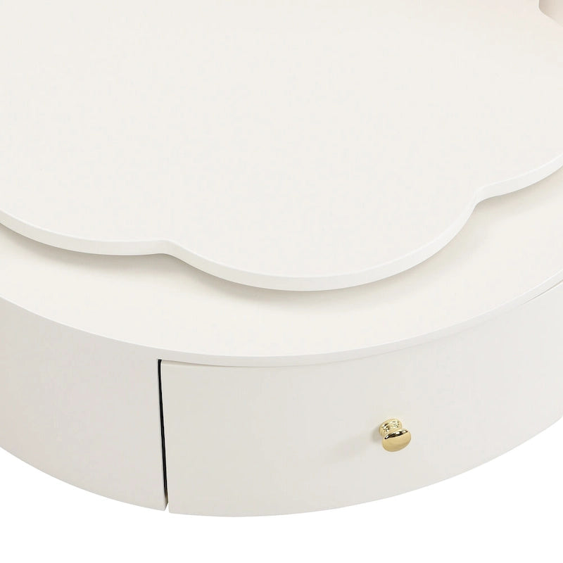 Modern Round Coffee Table Set of 2, 360-Degree Rotatable Flower-shaped Top with 2 Drawers, Top Circle Side Table with Glass