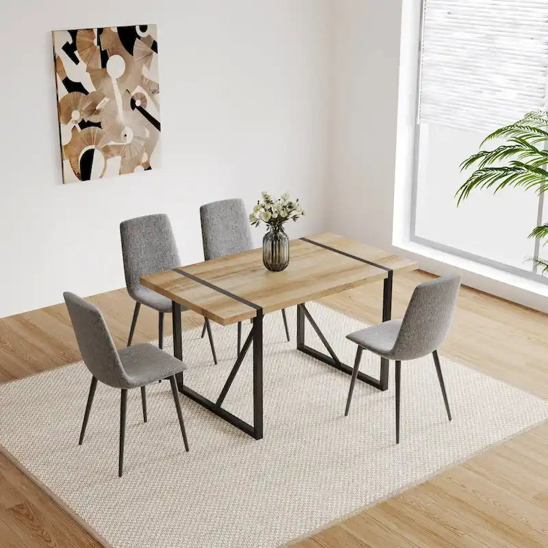 Mid Century Wooden Kitchen Table Set Small Apartment Dining Table and Chair Sets with Metal Base and Legs for Kitchen