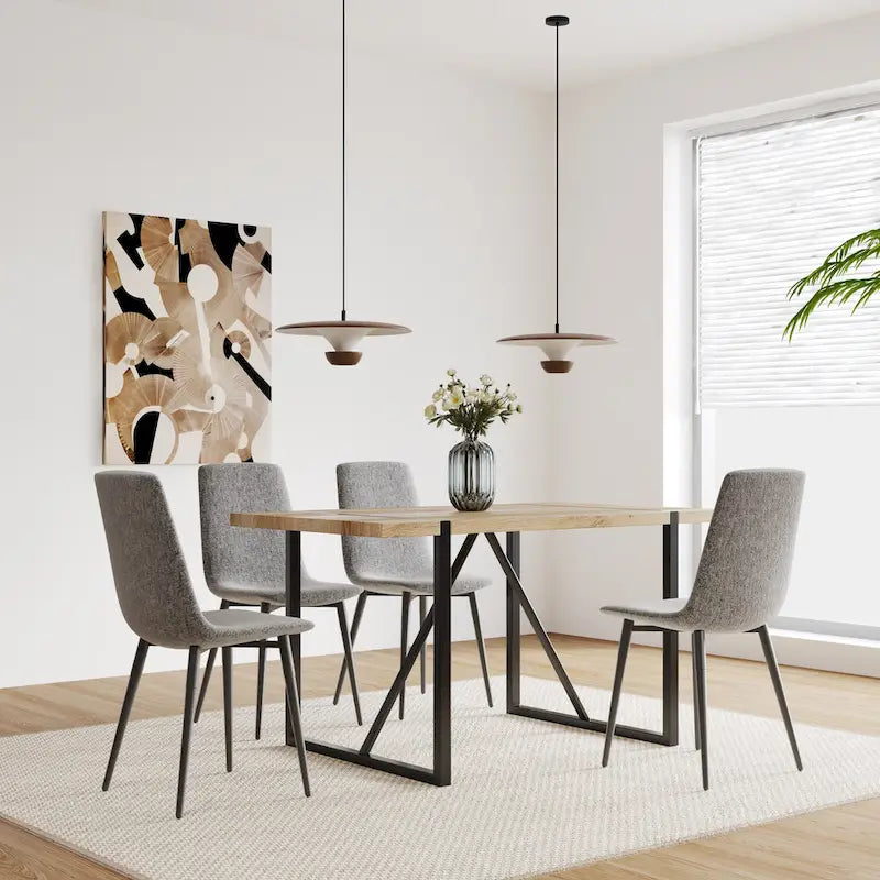 Mid Century Wooden Kitchen Table Set Small Apartment Dining Table and Chair Sets with Metal Base and Legs for Kitchen