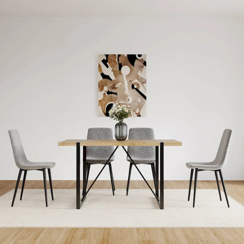 Mid Century Wooden Kitchen Table Set Small Apartment Dining Table and Chair Sets with Metal Base and Legs for Kitchen