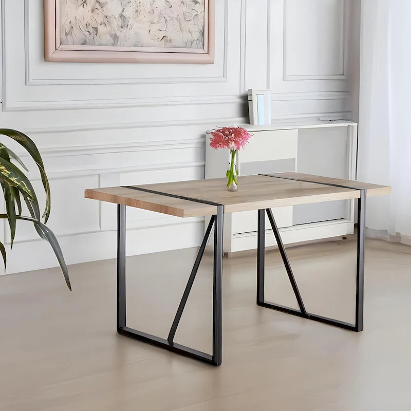 Mid Century Wooden Kitchen Table Set Small Apartment Dining Table and Chair Sets with Metal Base and Legs for Kitchen