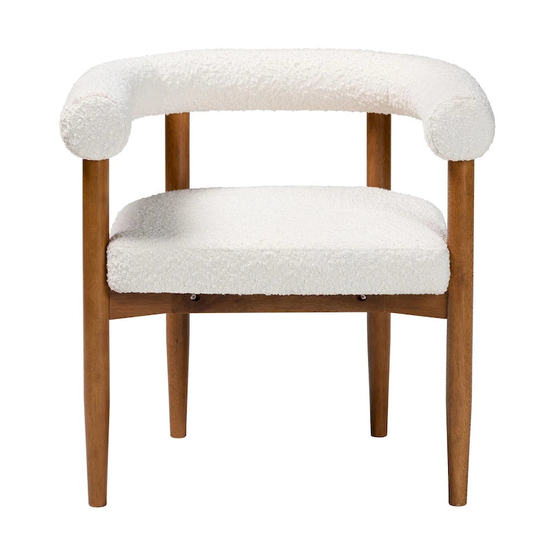 Boucle Dining Chair - Modern Upholstered Accent Armchair, Cream, Minimalist Design