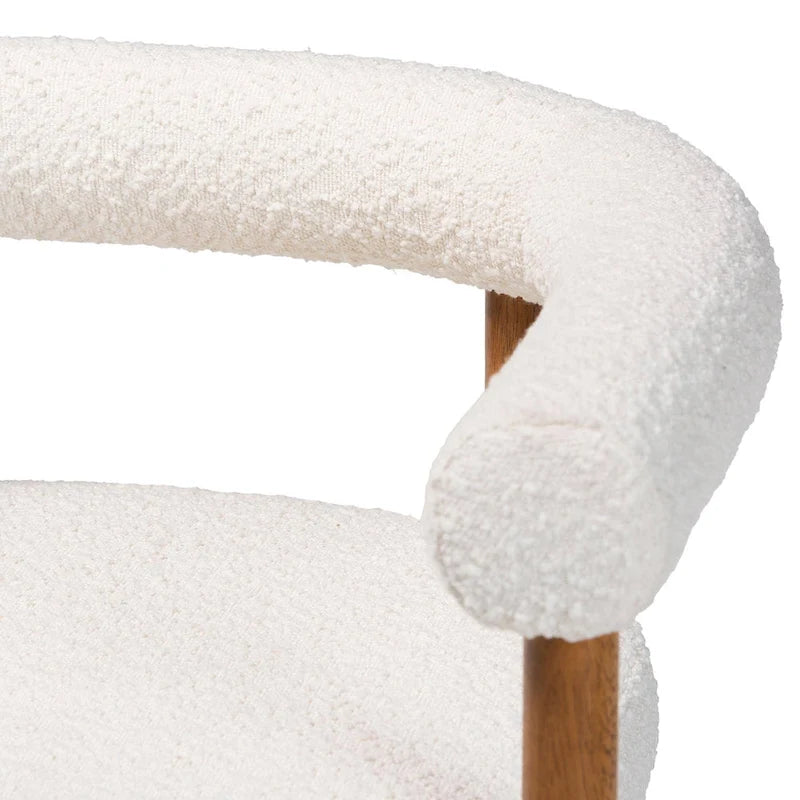 Boucle Dining Chair - Modern Upholstered Accent Armchair, Cream, Minimalist Design