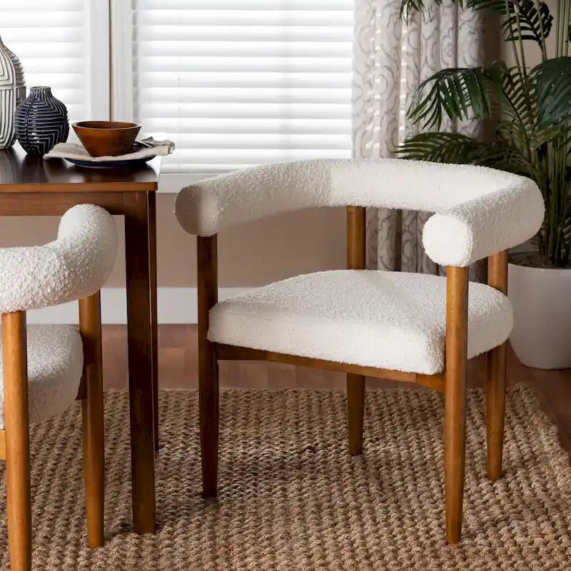 Boucle Dining Chair - Modern Upholstered Accent Armchair, Cream, Minimalist Design