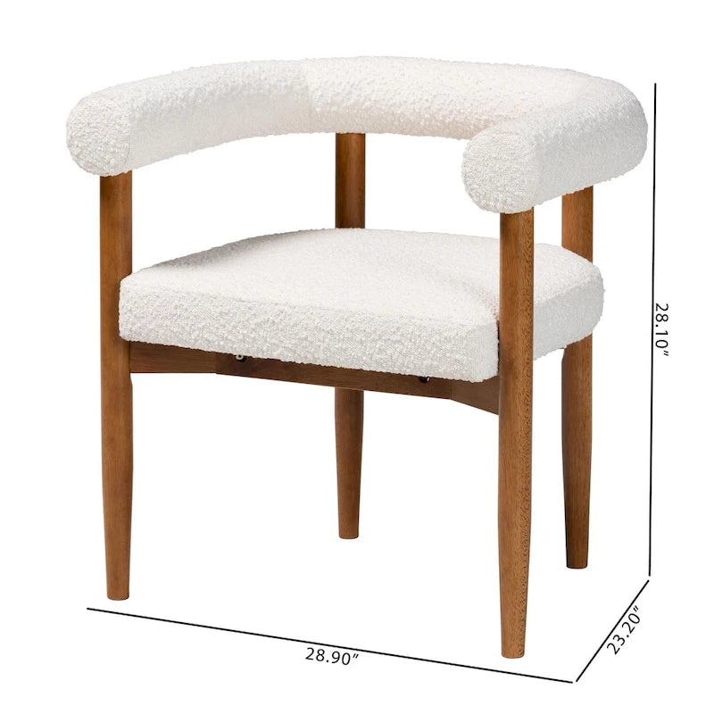 Boucle Dining Chair - Modern Upholstered Accent Armchair, Cream, Minimalist Design