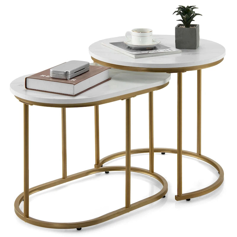 Nesting Coffee Table Modern Set of 2 Marble Coffee Side Table