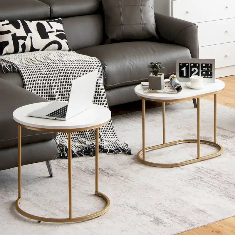 Nesting Coffee Table Modern Set of 2 Marble Coffee Side Table