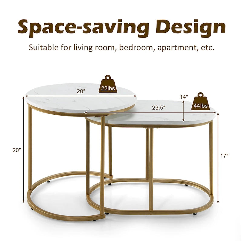 Nesting Coffee Table Modern Set of 2 Marble Coffee Side Table