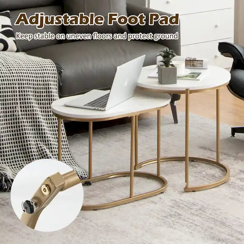 Nesting Coffee Table Modern Set of 2 Marble Coffee Side Table