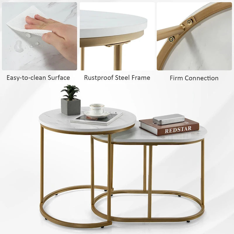 Nesting Coffee Table Modern Set of 2 Marble Coffee Side Table