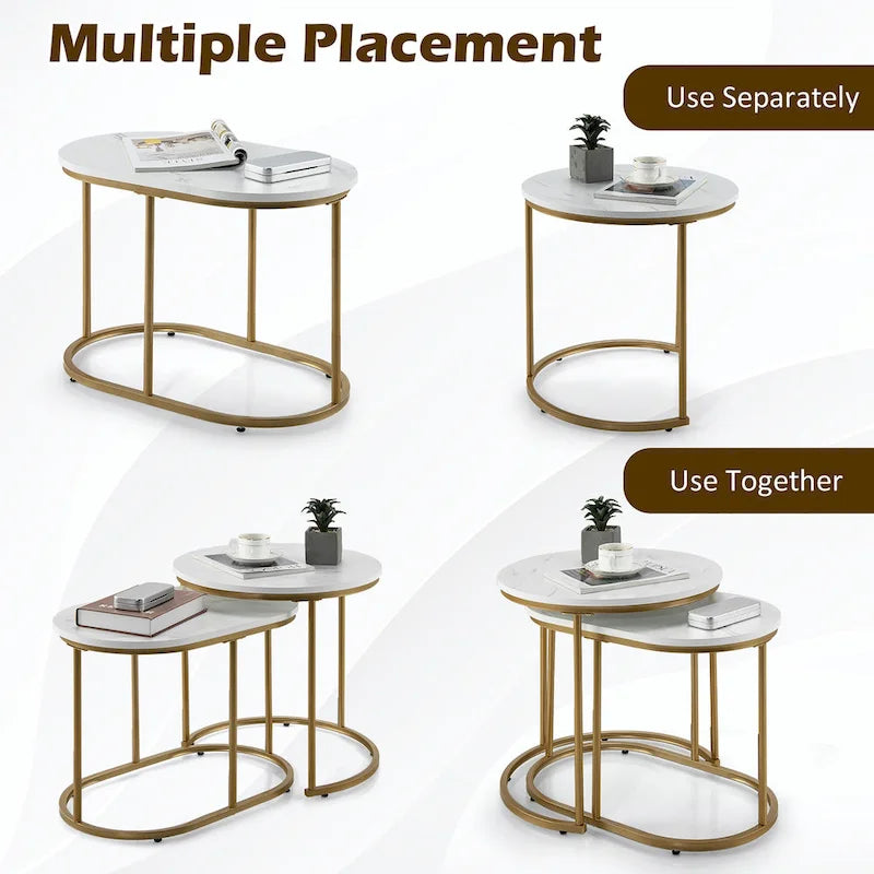 Nesting Coffee Table Modern Set of 2 Marble Coffee Side Table
