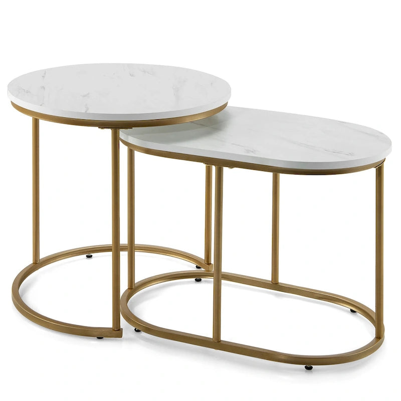 Nesting Coffee Table Modern Set of 2 Marble Coffee Side Table