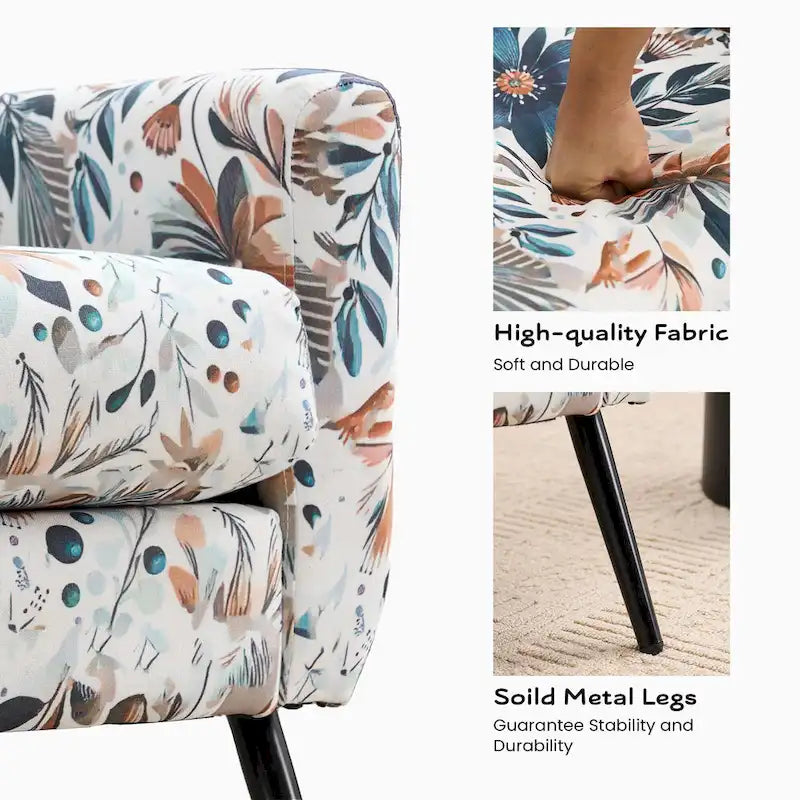 Floral Print Accent Chair, Upholstered Reading Arm Chair For Living Room Bedroom With Adjustable Sturdy Metal Legs