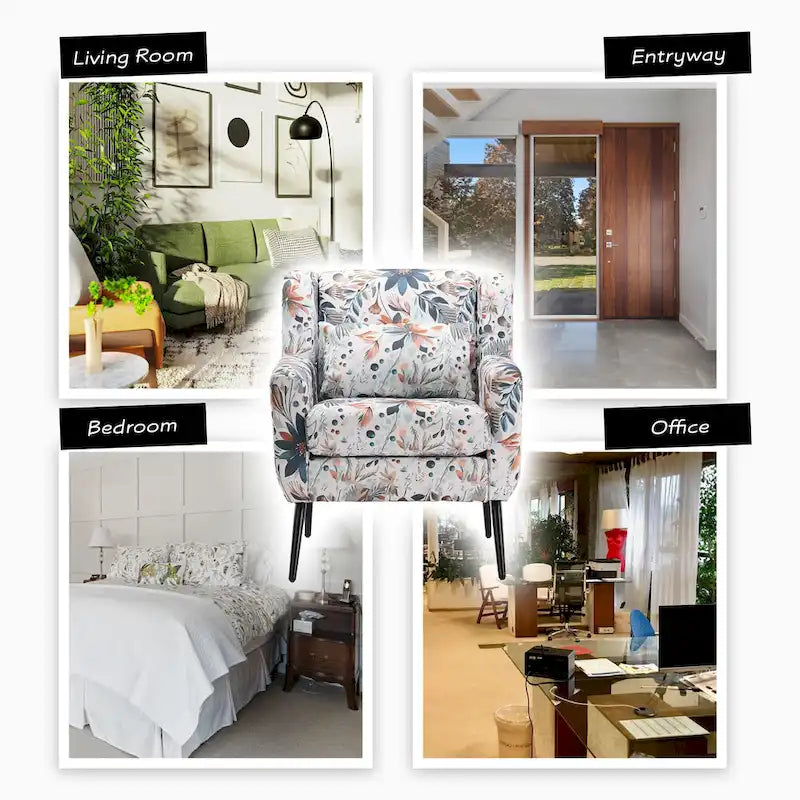 Floral Print Accent Chair, Upholstered Reading Arm Chair For Living Room Bedroom With Adjustable Sturdy Metal Legs