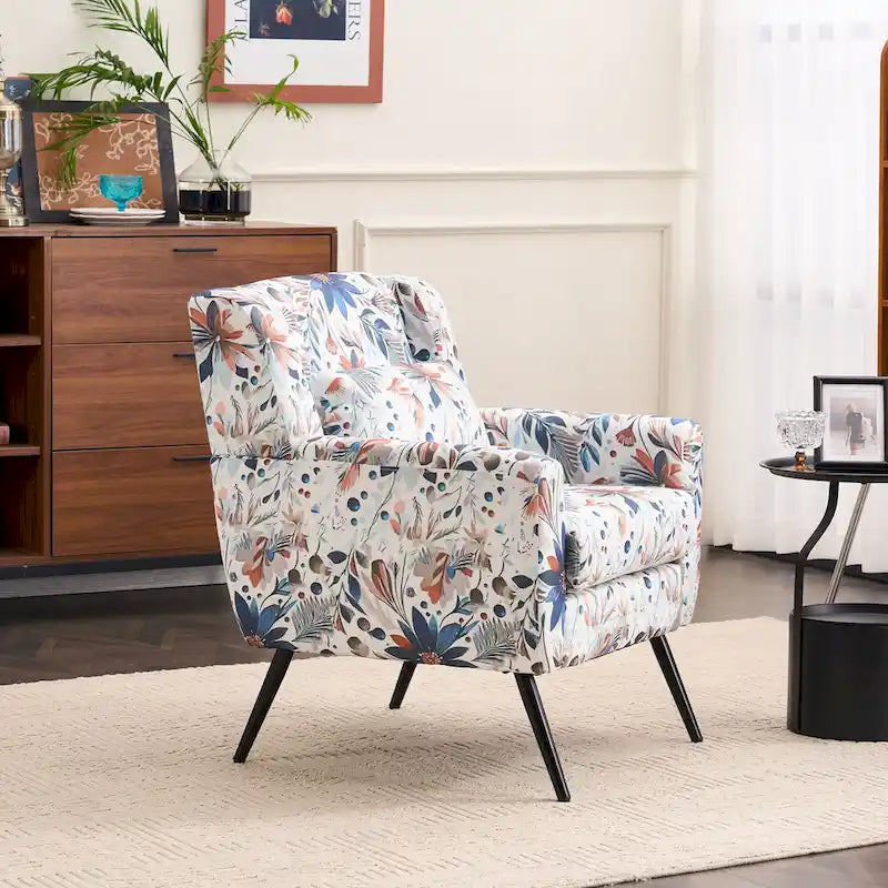 Floral Print Accent Chair, Upholstered Reading Arm Chair For Living Room Bedroom With Adjustable Sturdy Metal Legs