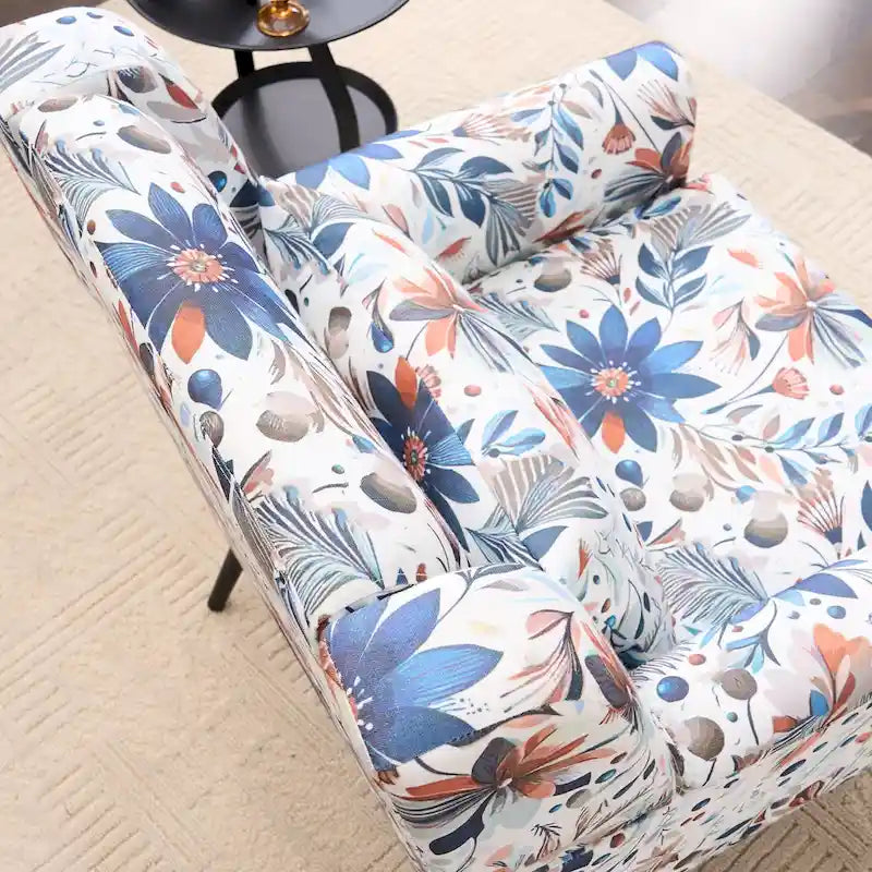 Floral Print Accent Chair, Upholstered Reading Arm Chair For Living Room Bedroom With Adjustable Sturdy Metal Legs