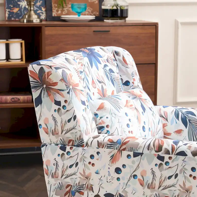 Floral Print Accent Chair, Upholstered Reading Arm Chair For Living Room Bedroom With Adjustable Sturdy Metal Legs