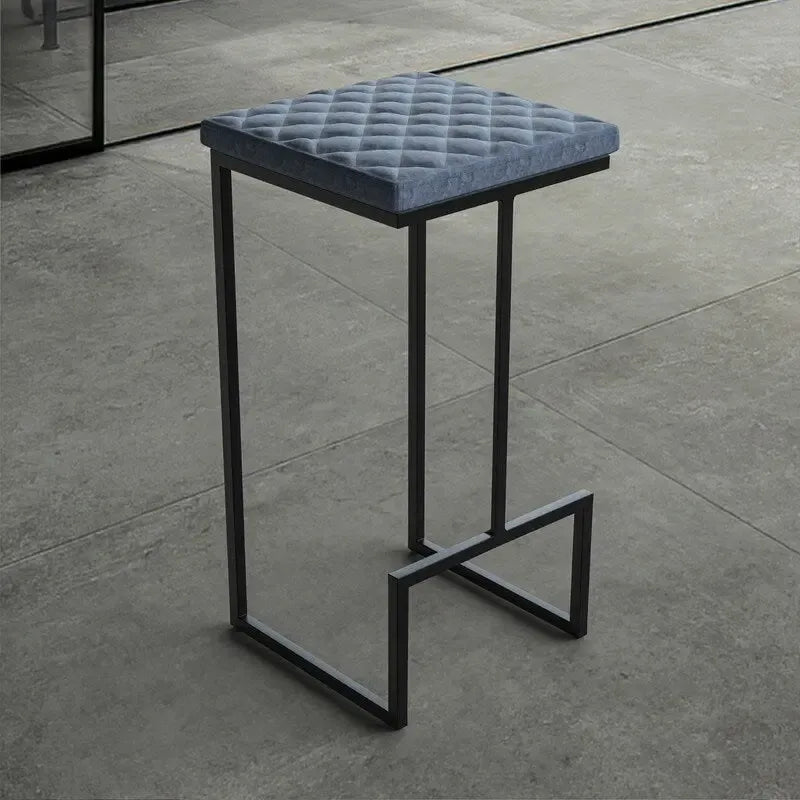 Modern Leather Quilted Counter Height Barstool with Upholstered Square Seats & Footrest for Home Bar & Kitchen Counters