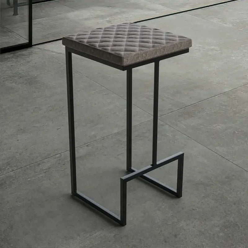 Modern Leather Quilted Counter Height Barstool with Upholstered Square Seats & Footrest for Home Bar & Kitchen Counters