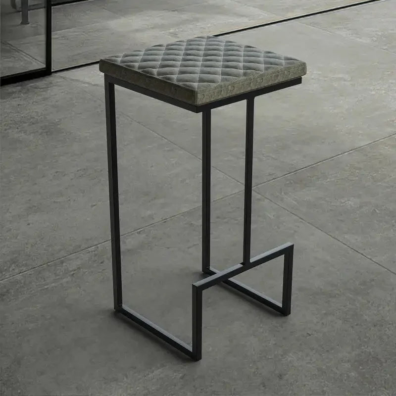 Modern Leather Quilted Counter Height Barstool with Upholstered Square Seats & Footrest for Home Bar & Kitchen Counters