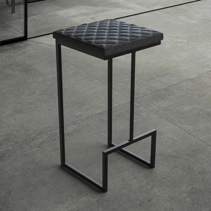 Modern Leather Quilted Counter Height Barstool with Upholstered Square Seats & Footrest for Home Bar & Kitchen Counters