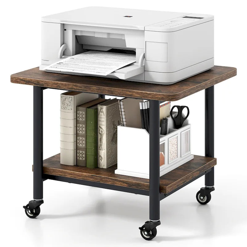 Under Desk Printer Stand 2-Tier Mobile Printer Table w/ Storage - See Details