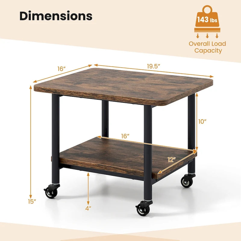 Under Desk Printer Stand 2-Tier Mobile Printer Table w/ Storage - See Details