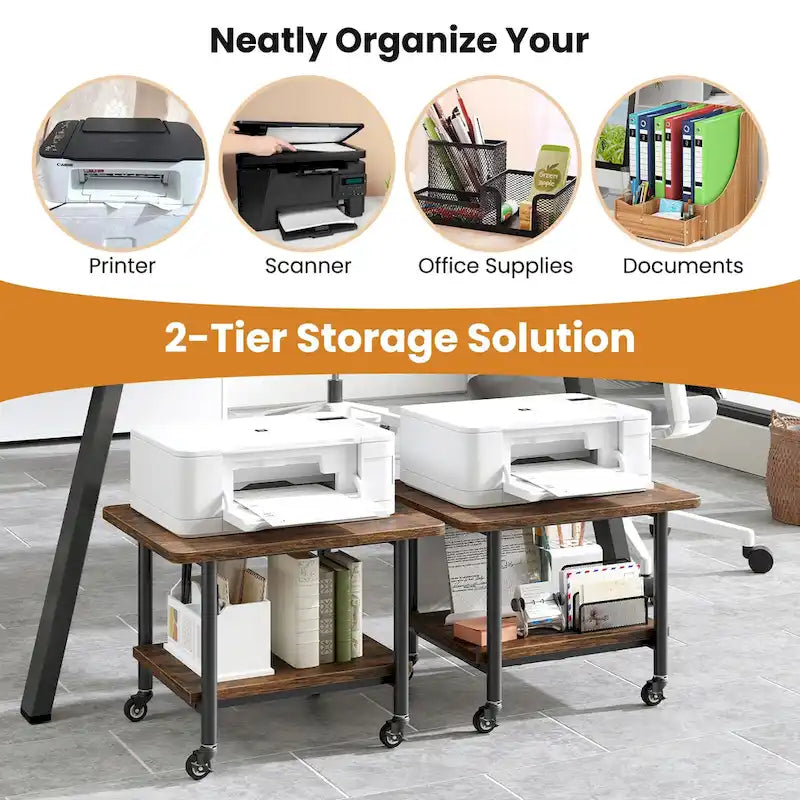 Under Desk Printer Stand 2-Tier Mobile Printer Table w/ Storage - See Details