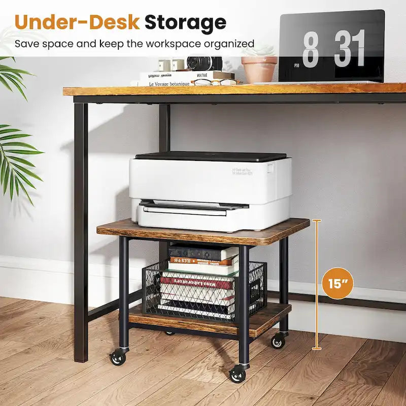 Under Desk Printer Stand 2-Tier Mobile Printer Table w/ Storage - See Details