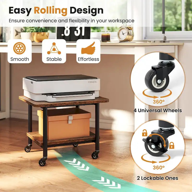Under Desk Printer Stand 2-Tier Mobile Printer Table w/ Storage - See Details