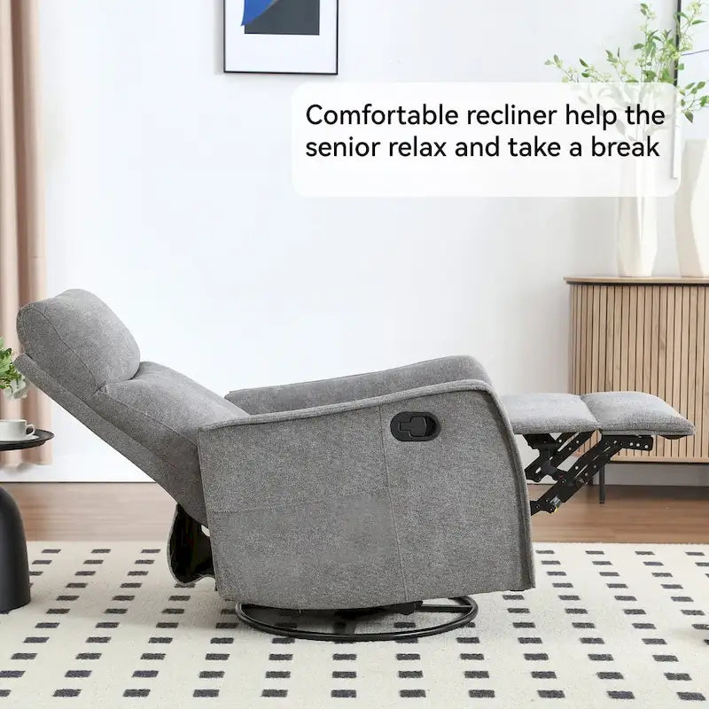 8 Point Massage Manual Recliner Chair Fabric Swivel Rocking Chair Single Sofa Armchair with Rocker and Lumbar Heating