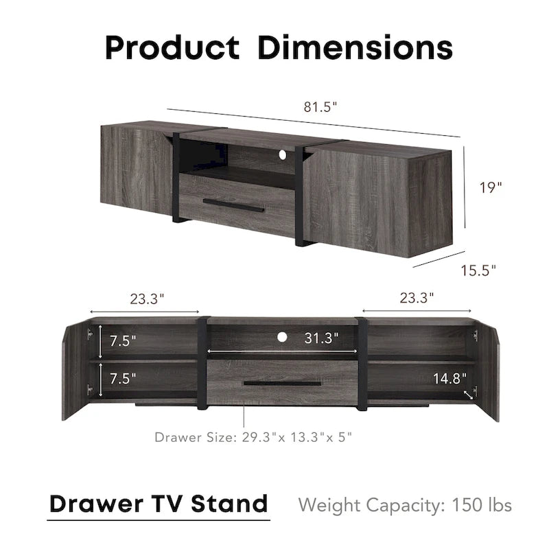 81-inch 5-Shelf Multi-functional Storage TV Console