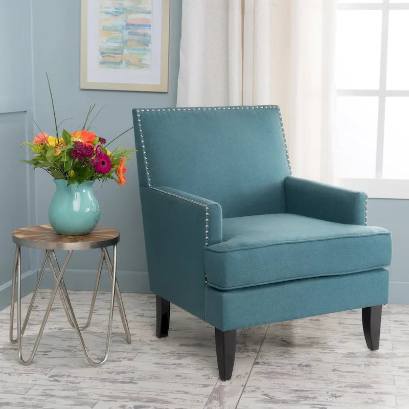 Studded Fabric Club Chair