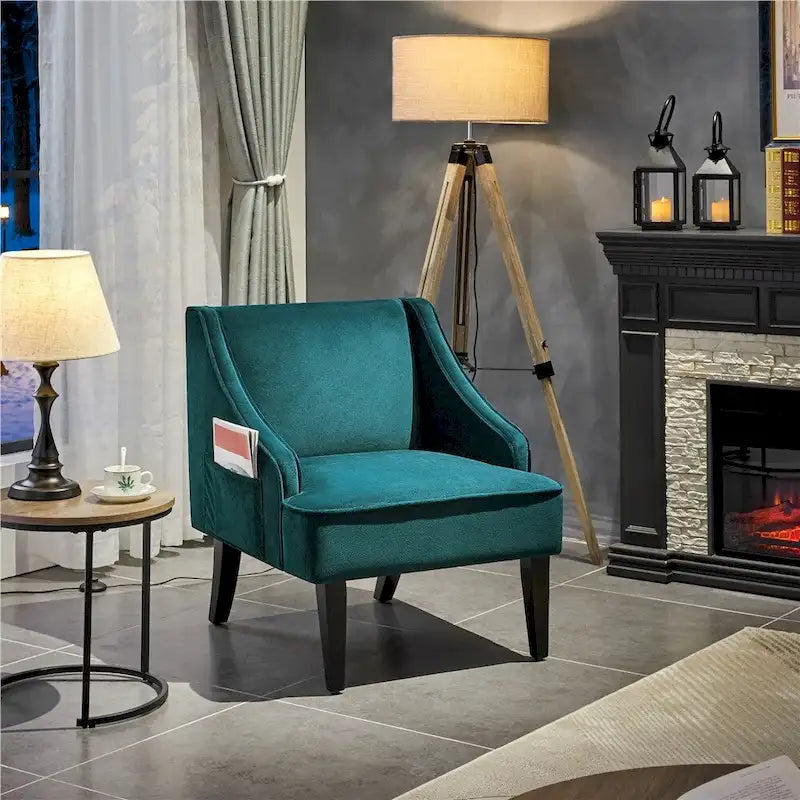 Modern Velvet Fabric Accent Chair with Rubber wood Legs