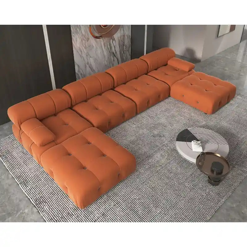 Velvet Sectional Sofa Reversible Modular Couch, Orange