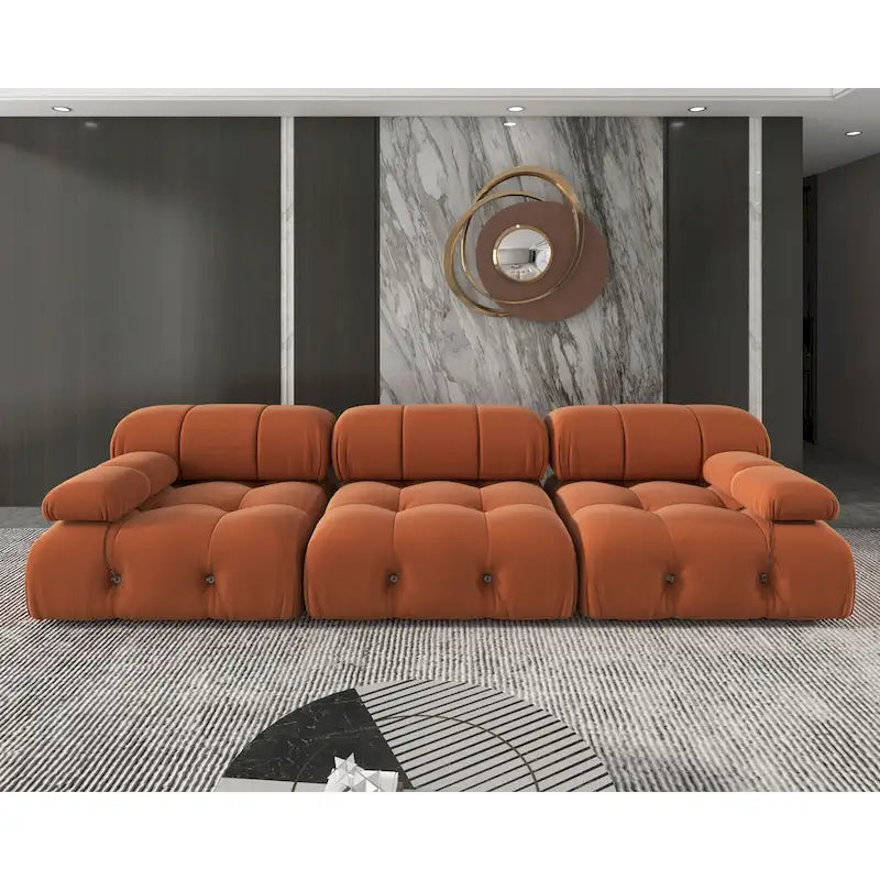 Velvet Sectional Sofa Reversible Modular Couch, Orange