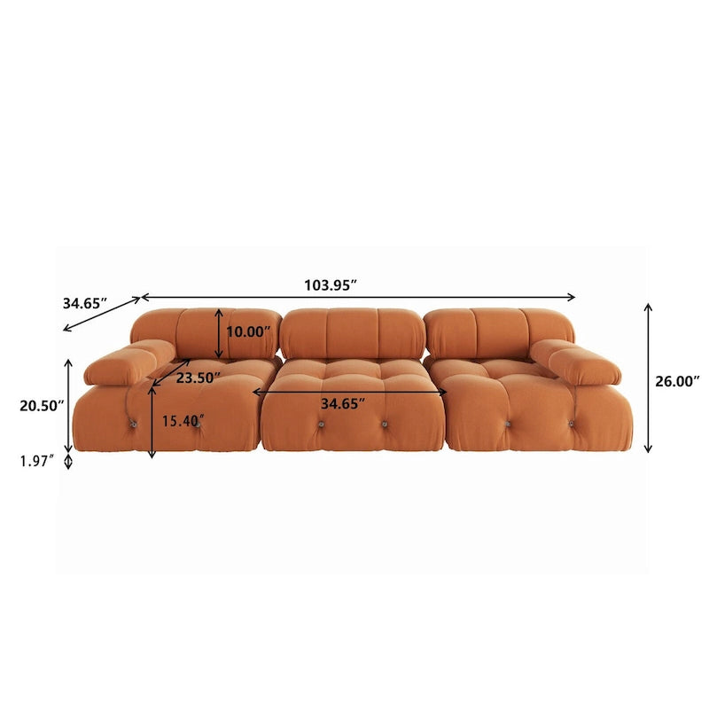 Velvet Sectional Sofa Reversible Modular Couch, Orange