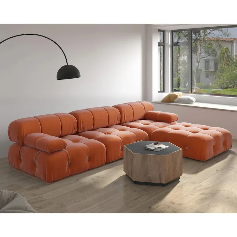 Velvet Sectional Sofa Reversible Modular Couch, Orange